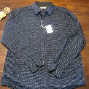 Alex Vancouver men's dress shirt XXL NWT Navy White Dots